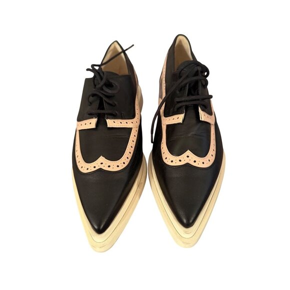 Annaisha Shoes - Annaisha Womens Lace-up Shoes Derby Size 38 Black Leather Pointed Toe Spain New